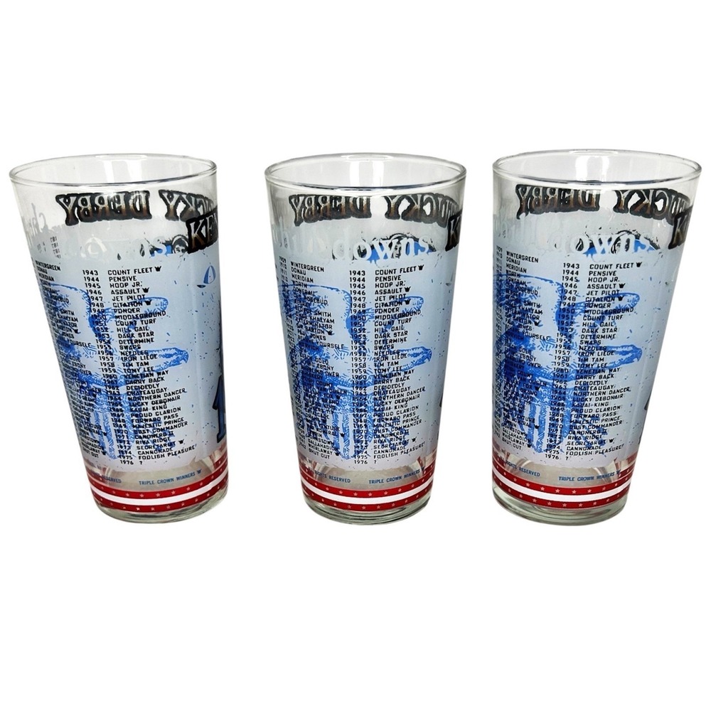 1976 Kentucky Derby Glasses Mint Julep Set of 3 Official Souvenir Harry Stevens - Picture 13 of 16